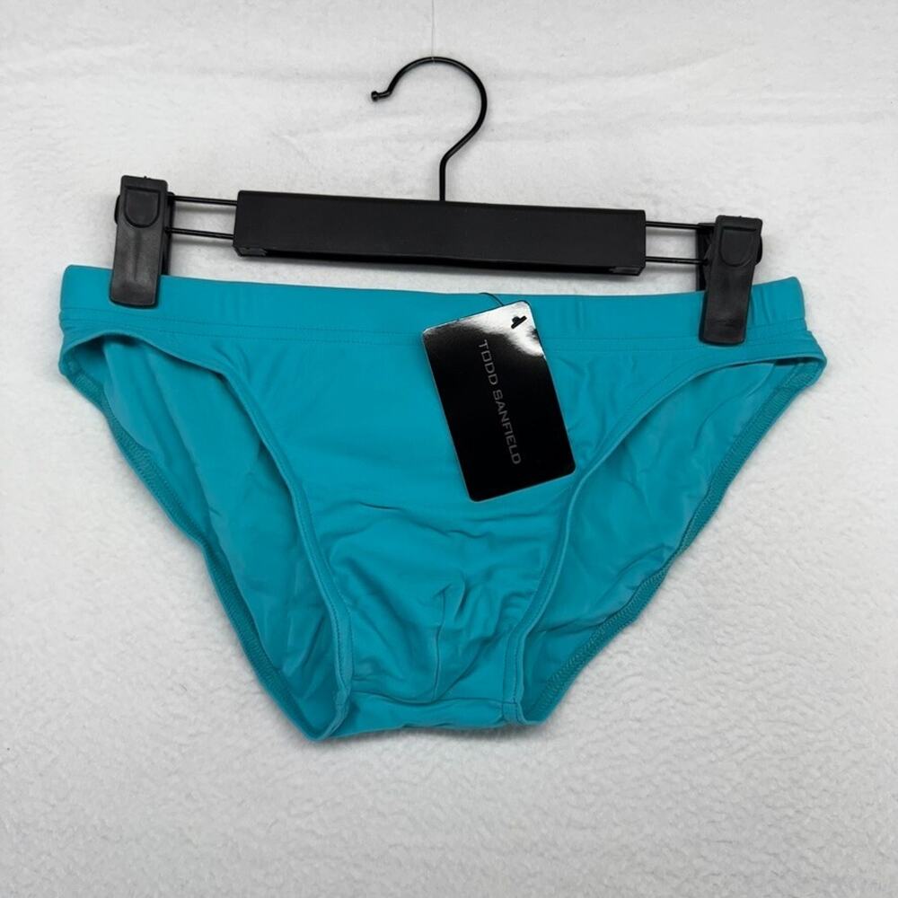 Todd Sanfield Swim Brief Men's Small Blue Ocean Freestyle Shallow Solid NEW